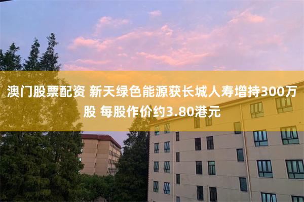 澳门股票配资 新天绿色能源获长城人寿增持300万股 每股作价约3.80港元