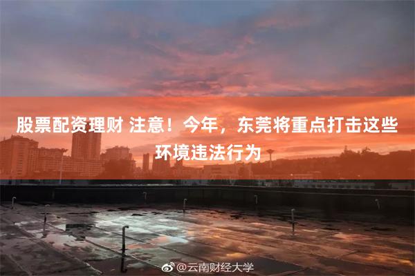 股票配资理财 注意！今年，东莞将重点打击这些环境违法行为